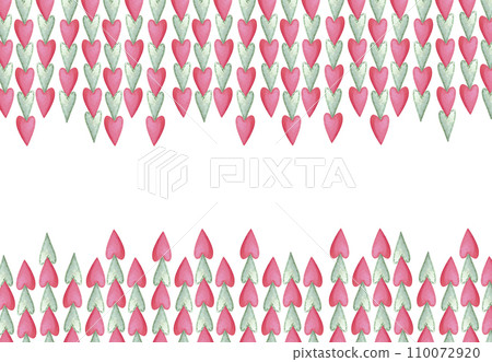 Hand drawn watercolor red and green hearts frame border. Christmas illustration isolated on white background. Can be used for cards, banner and other printed products. 110072920