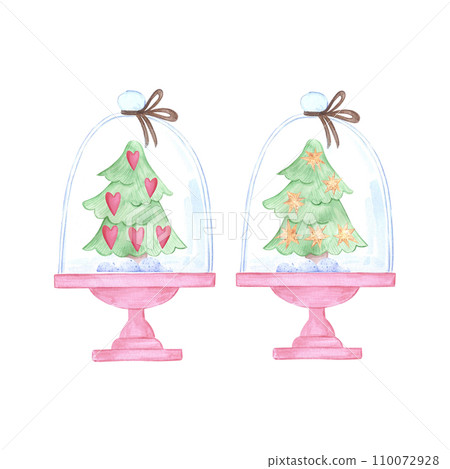 Hand drawn watercolor snow globe with presents. Christmas illustration isolated on white background. Can be used for cards, label and other printed products. 110072928