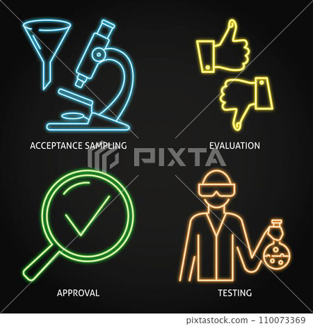 Production control and lab testing neon icon set Production control and lab testing neon icon set 110073369