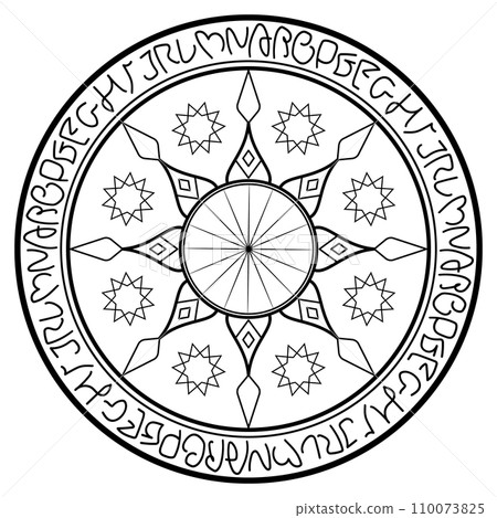 Magic circle of snowflakes, otherworldly handwritten letters 110073825