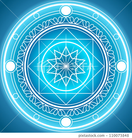 Flower magic circle, no text, blue background 110073848