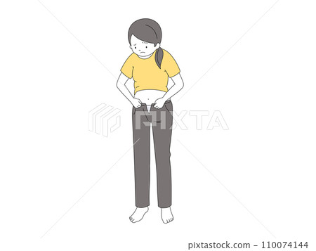 A woman who has trouble closing her pants A woman who has trouble closing her pants 110074144