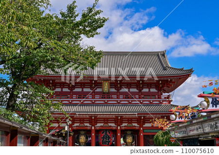 [Tokyo] Sensoji Temple, large red lanterns and dragon sculptures, Nakamise Shopping Street, and many people from overseas were crowded. 110075610
