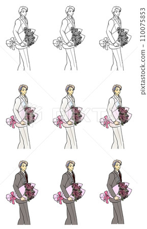 一個拿著一束花的男人的插圖集 110075853
