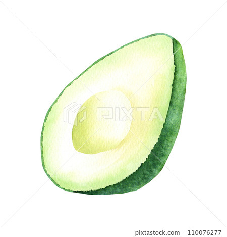 A half of avocado fruit. Hand drawn watercolor illustration isolated on white background. For clip art menu label package A half of avocado fruit. Hand drawn watercolor illustration isolated on white background. For clip art menu label package 110076277