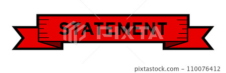 Ribbon label banner with word statement in red color on white background 110076412