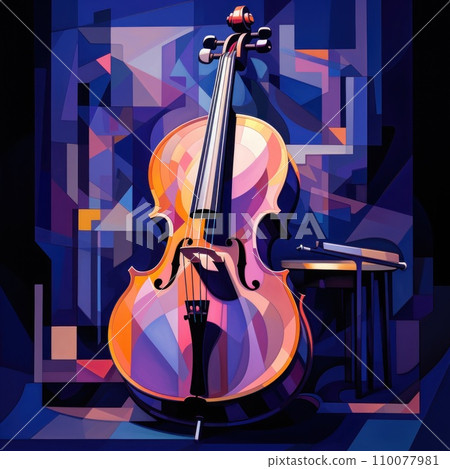 AI-generated content. Detailed painting of cello in modern realistic drawing style. Postmodern art. Simple, but effective painting. Concept of music instrument. art AI-generated content. Detailed painting of cello in modern realistic drawing style. Postmodern art. Simple, but effective painting. Concept of music instrument. art 110077981