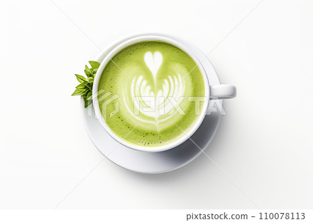Matcha latte in a glass cup, white background Matcha latte in a glass cup, white background 110078113