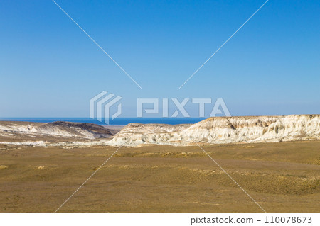Caspian sea from viewpoint, Mangystau, Kazakhstan Caspian sea from viewpoint, Mangystau, Kazakhstan 110078673
