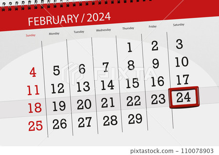Calendar 2024, deadline, day, month, page, organizer, date, February, saturday, number 24 110078903