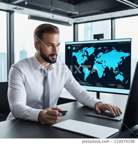 AI-generated content. Businessman showing graphics like Chatgpt AI-generated content. Businessman showing graphics like Chatgpt 110079196