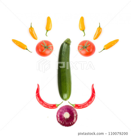 Set of vegetables isolated on a white. Face shaped pattern. 110079200