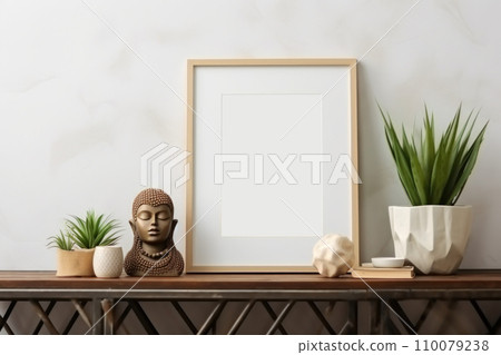 Poster mockup in modern living room interior. Frame mock up, blank artwork 110079238