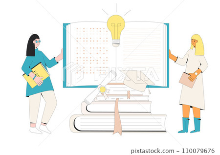 Inclusive education. Students with book. Vector illustration. 110079676