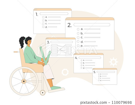 Inclusion learning. Online exam. Vector illustration. Inclusion learning. Online exam. Vector illustration. 110079698