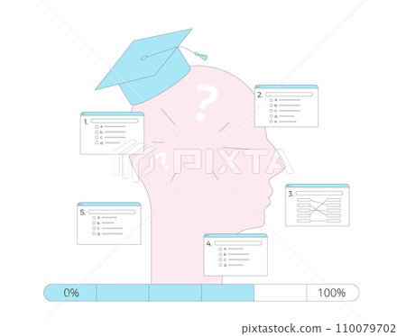 Online quality test. Learning science research. Vector illustration. Online quality test. Learning science research. Vector illustration. 110079702