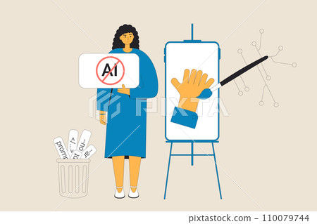 Anti artificial general intelligence. Young artist protest against working with AI Anti artificial general intelligence. Young artist protest against working with AI 110079744