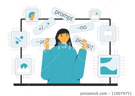 Prompt engineering. Artificial general intelligence. Vector illustration. 110079751