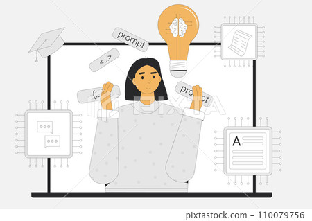 Prompt engineer course. Study artificial general intelligence to create content. Vector illustration. 110079756