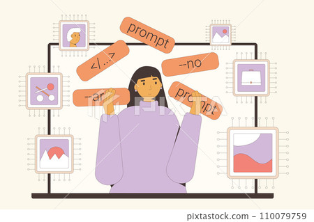 Prompt engineer job. Artificial intelligence helps to designer to create an image. 110079759