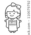 Woman in kimono [monochrome, no background, line drawing] 110079792
