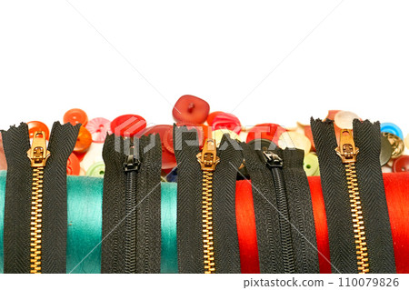 Black zippers for clothes,a spools of thread,buttons Black zippers for clothes,a spools of thread,buttons 110079826