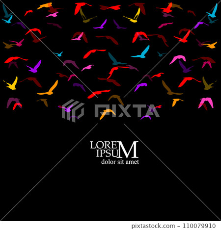 A flock of colored birds on a black background. Not AI. Vector illustration A flock of colored birds on a black background. Not AI. Vector illustration 110079910