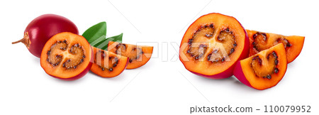 Fresh tamarillo fruit with leaves isolated on white background Fresh tamarillo fruit with leaves isolated on white background 110079952