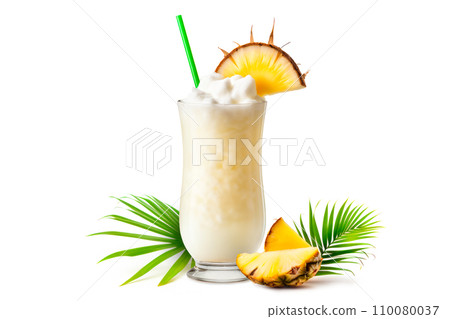 Pina Colada with pineapple, coconut and creamy white top isolated on white Pina Colada with pineapple, coconut and creamy white top isolated on white 110080037