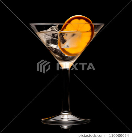 Martini cocktail garnished with lemon isolated on black background. 110080054