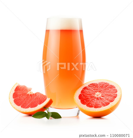 Beer or cider in tall glass with citrus on white background. Mugs with drink like Ipa, Pale Ale, Pilsner, Porter or Stout Beer or cider in tall glass with citrus on white background. Mugs with drink like Ipa, Pale Ale, Pilsner, Porter or Stout 110080071
