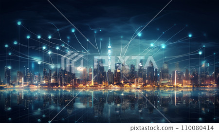 Network image floating in the city 110080414