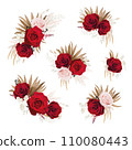 Bohemian, floral bouquet with red roses, pampas grass. Beautiful watercolor style elegant flowers, dry palm leaves editable vector illustration. Wedding invite, greeting, party decorative elements set Bohemian, floral bouquet with red roses, pampas grass. Beautiful watercolor style elegant flowers, dry palm leaves editable vector illustration. Wedding invite, greeting, party decorative elements set 110080443