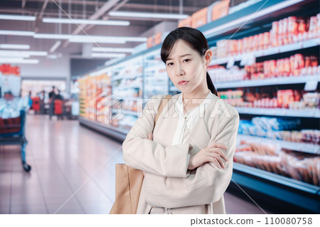 A woman suffering from high prices at a supermarket A woman suffering from high prices at a supermarket 110080758