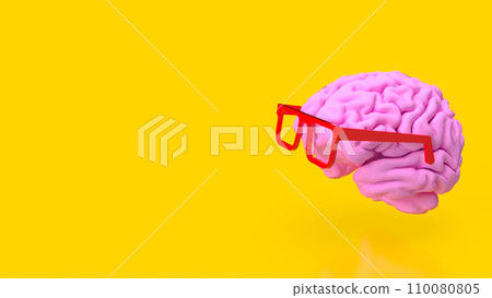 The pink brain and red glasses for sci or education concept 3d rendering. 110080805