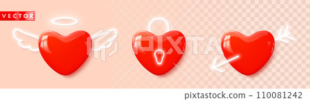 Set of glossy 3d heart icons realistic style 110081242