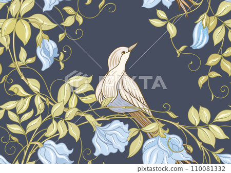 Fantasy flowers and bird, decorative flowers  110081332