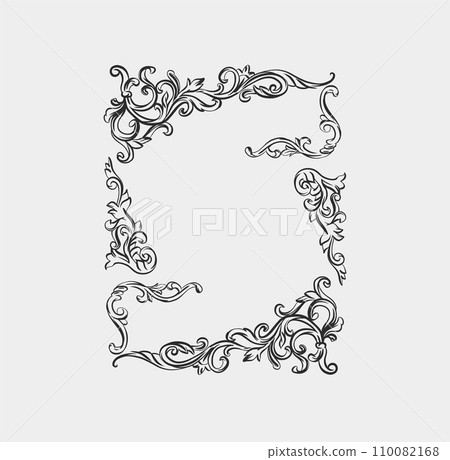 Hand drawn vector abstract outline,graphic,line vintage baroque ornament floral frame in calligraphic elegant modern style.Baroque floral vintage outline design concept.Vector antique frame isolated. Hand drawn vector abstract outline,graphic,line vintage baroque ornament floral frame in calligraphic elegant modern style.Baroque floral vintage outline design concept.Vector antique frame isolated. 110082168