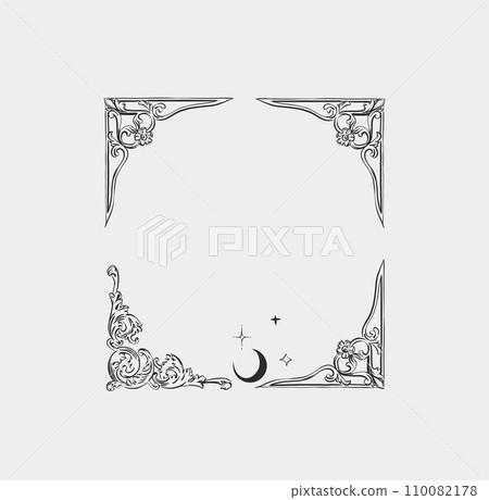 Hand drawn vector abstract outline,graphic,line vintage baroque ornament floral frame in calligraphic elegant modern style.Baroque floral vintage outline design concept.Vector antique frame isolated. Hand drawn vector abstract outline,graphic,line vintage baroque ornament floral frame in calligraphic elegant modern style.Baroque floral vintage outline design concept.Vector antique frame isolated. 110082178