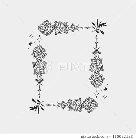 Hand drawn vector abstract outline,graphic,line vintage baroque ornament floral frame in calligraphic elegant modern style.Baroque floral vintage outline design concept.Vector antique frame isolated. Hand drawn vector abstract outline,graphic,line vintage baroque ornament floral frame in calligraphic elegant modern style.Baroque floral vintage outline design concept.Vector antique frame isolated. 110082188