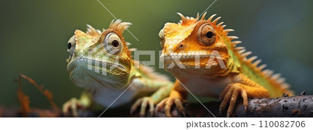AI-generated content. macro portrait of a pair of lizards. wildlife. 110082706