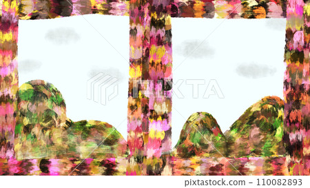 透過圖畫書般的窗口窺視的山脈背景材料 透過圖畫書般的窗口窺視的山脈背景材料 110082893