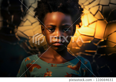 AI-generated content. Defocused young African American girl in the city. Selective focus AI-generated content. Defocused young African American girl in the city. Selective focus 110084631