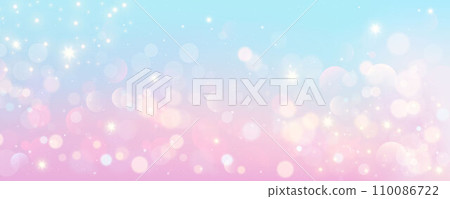 Bokeh sky background. Light pink pastel galaxy abstract wallpaper with glitter stars. Fantasy space with sparkles. Vector 110086722