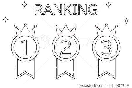 Icon set of simple ranking medal badges with crowns, 1st to 3rd place 110087209