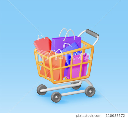 3D Shopping or Gift Bag in Shopping Cart 3D Shopping or Gift Bag in Shopping Cart 110087572