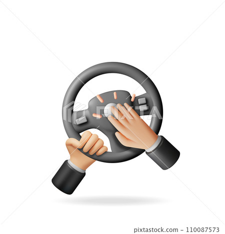3D Car Steering Wheel in Hands Isolated. 110087573