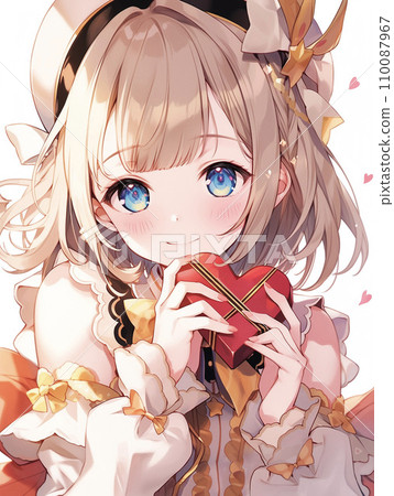 可愛的女孩和心形巧克力AI圖像 110087967