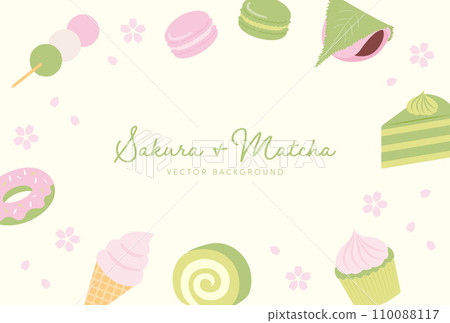 Background illustration of spring-like cherry blossoms and matcha sweets 110088117