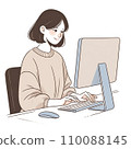 一個女人使用一台個人計算機的插圖 110088145